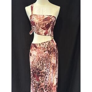 One-Shoulder Leopard & Floral Print Cutout Maxi Dress